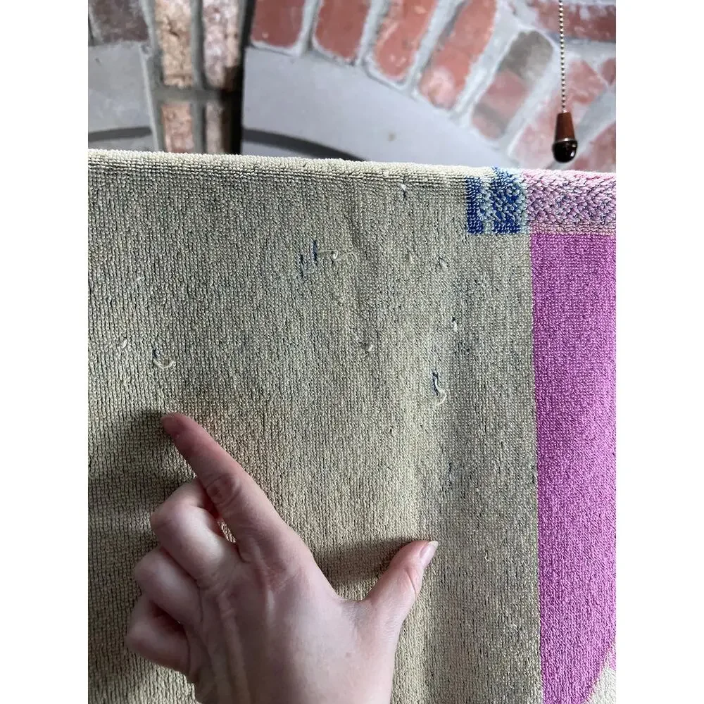 beach towel sandcastle pink blue orange 1980s